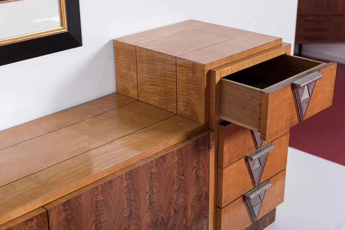 Antique Art Deco Burl Wood Credenza Sideboard or Bar Cabinet