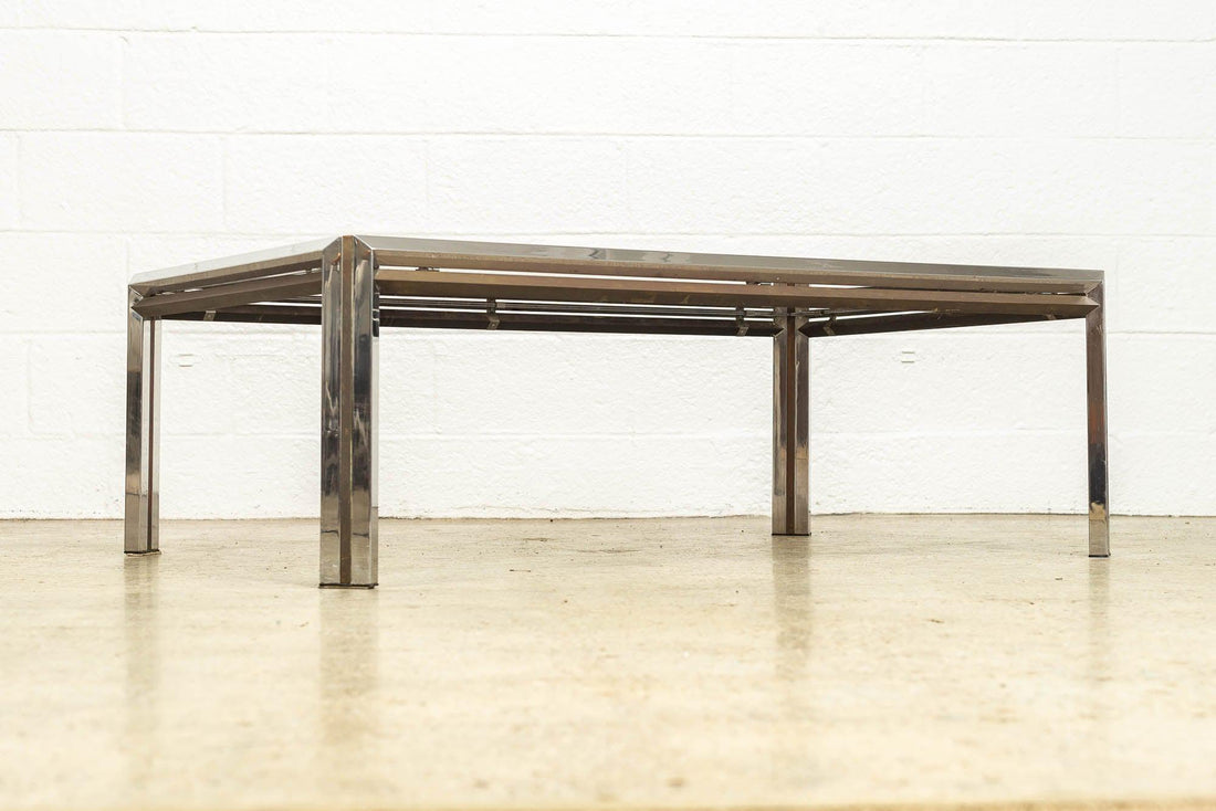 Vintage Mid Century Modern Chrome, Brass and Glass Coffee Table