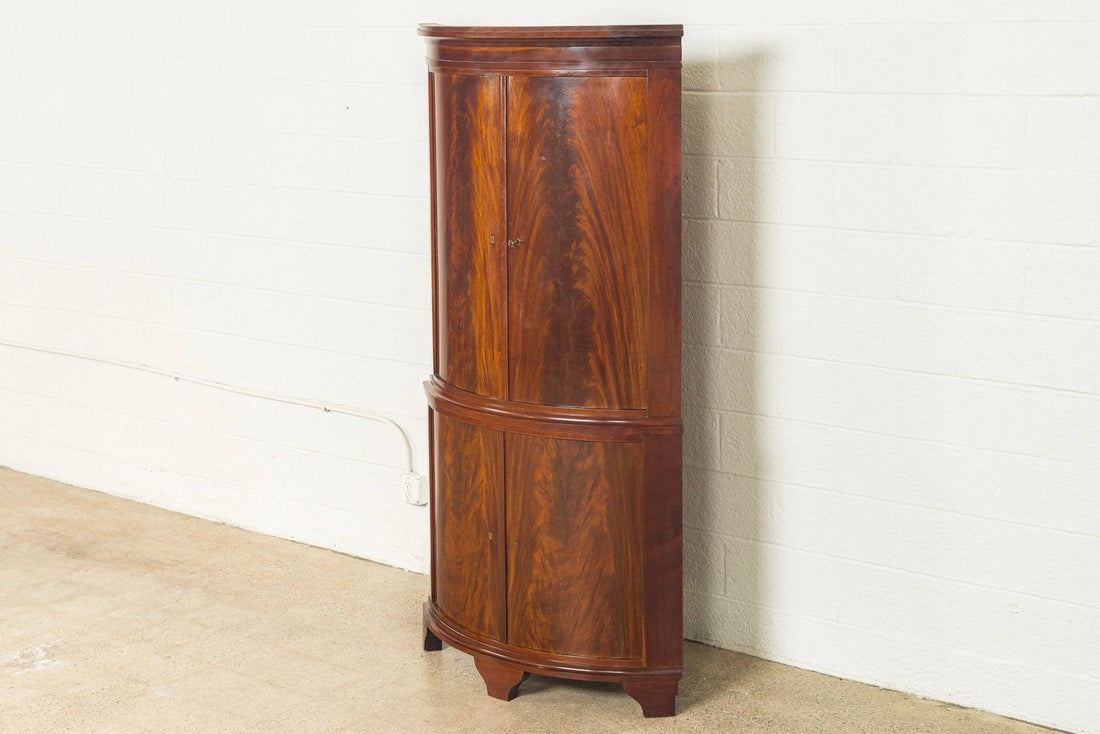 Exceptional Antique Art Deco Burl Wood Tall Corner Cabinet, 1920s