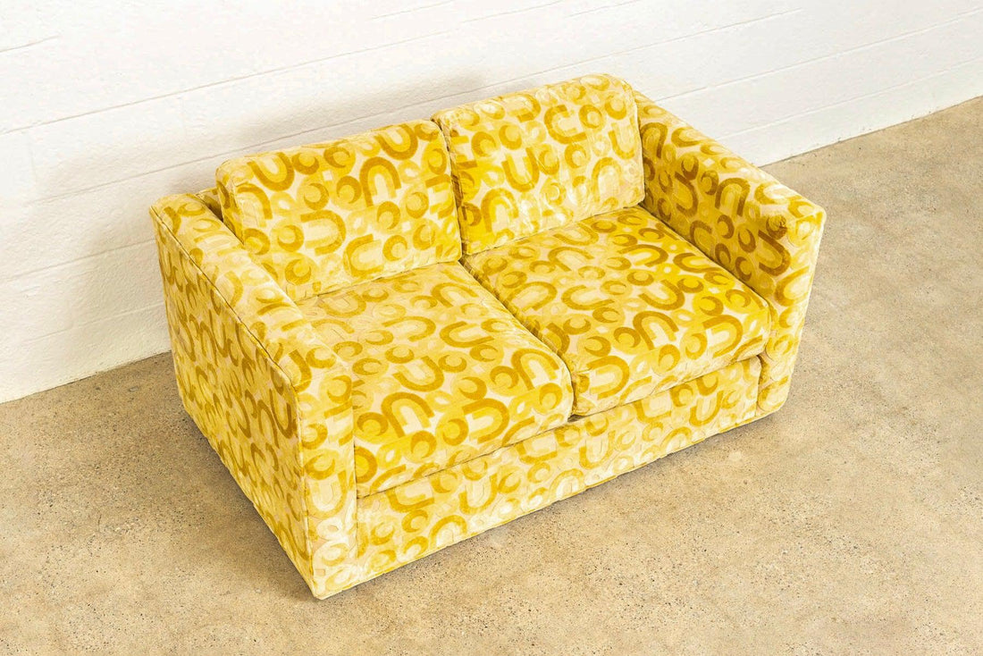 Vintage Mid Century Mod 1970s Yellow Loveseat Sofa, 1970s, Matching Lounge Chair Available