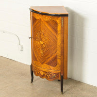 Antique Art Deco Wood Corner Cabinet with Floral Inlay Design, 1920s