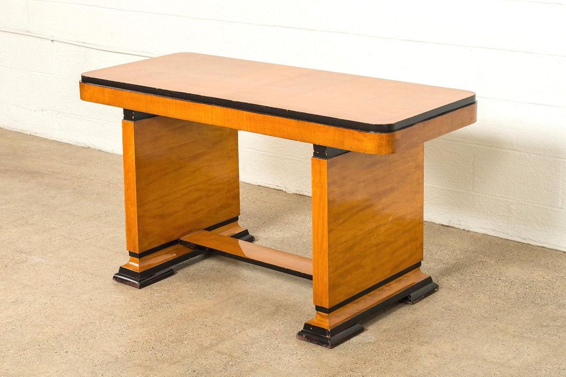 Antique Art Deco Maple Wood and Ebonized Table or Writing Desk, 1930s