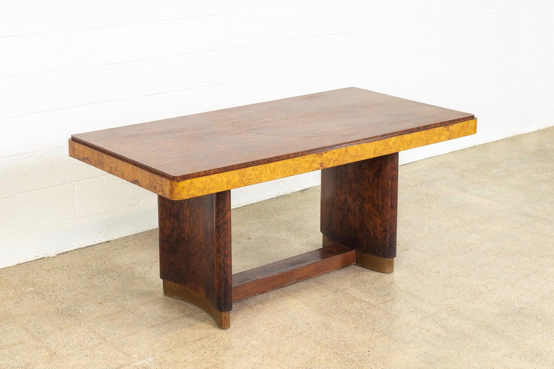 Antique Art Deco Burl Rosewood & Maple Dining Table, 1930s