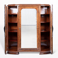 French Art Deco Burl Wood Mirrored Armoire Cabinet, 1930s