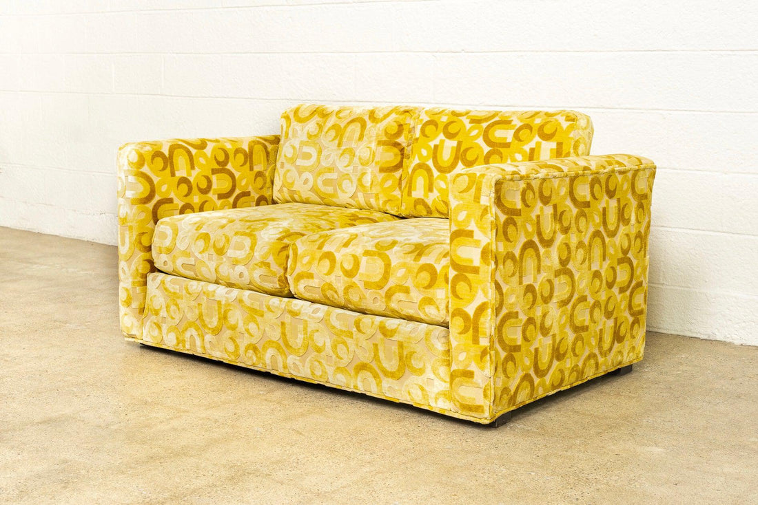 Vintage Mid Century Mod 1970s Yellow Loveseat Sofa, 1970s, Matching Lounge Chair Available