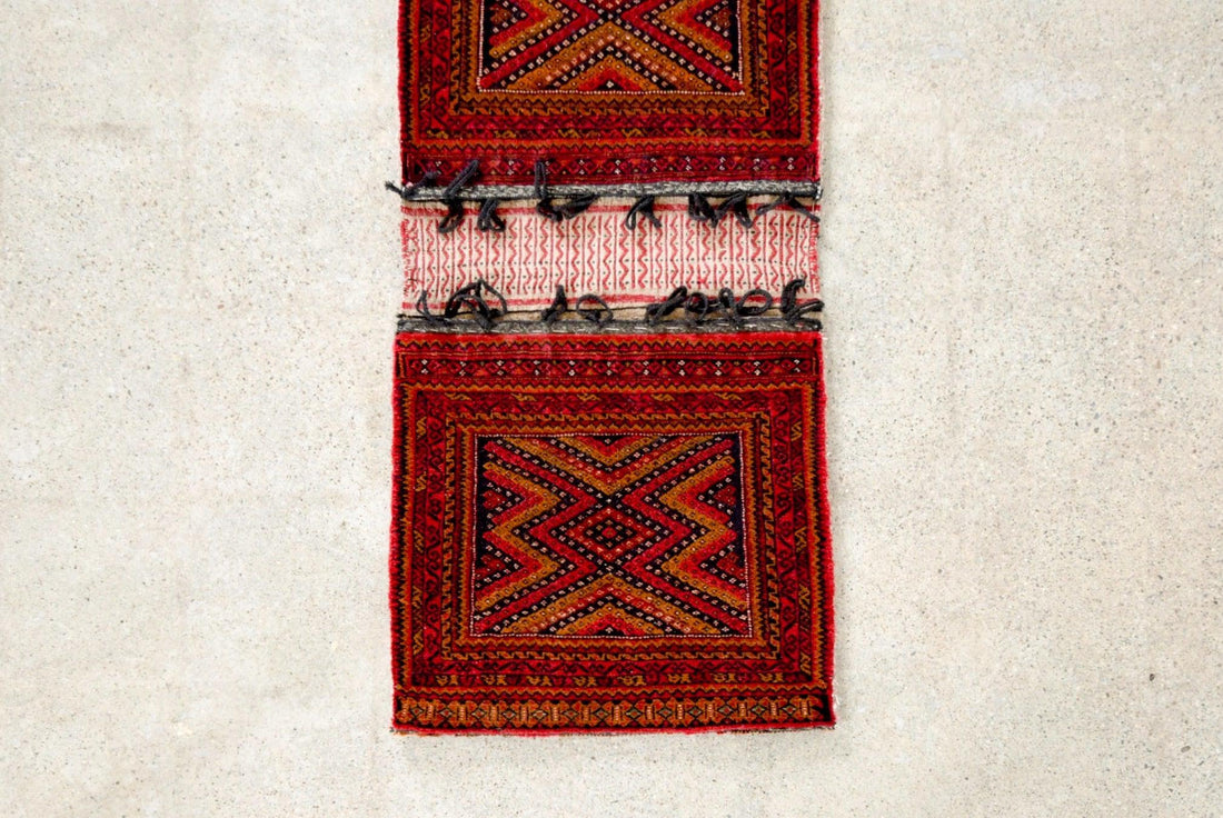 Antique Red Afghan Baluchistan Wool Tribal Saddlebag Rug