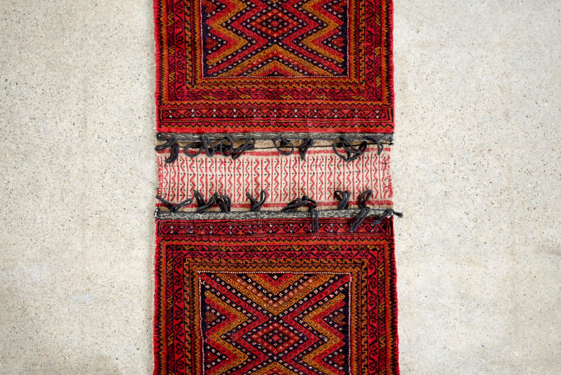 Antique Red Afghan Baluchistan Wool Tribal Saddlebag Rug