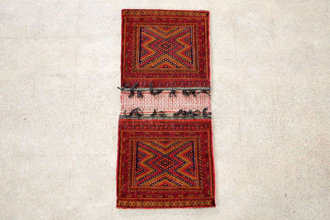 Antique Red Afghan Baluchistan Wool Tribal Saddlebag Rug