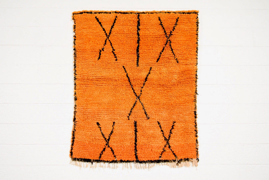 Vintage Moroccan Orange Azilal Wool Floor Rug