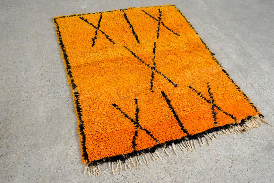 Vintage Moroccan Orange Azilal Wool Floor Rug