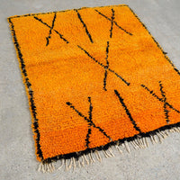 Vintage Moroccan Orange Azilal Wool Floor Rug