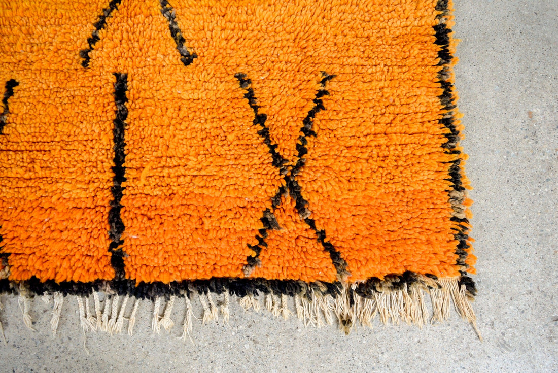 Vintage Moroccan Orange Azilal Wool Floor Rug