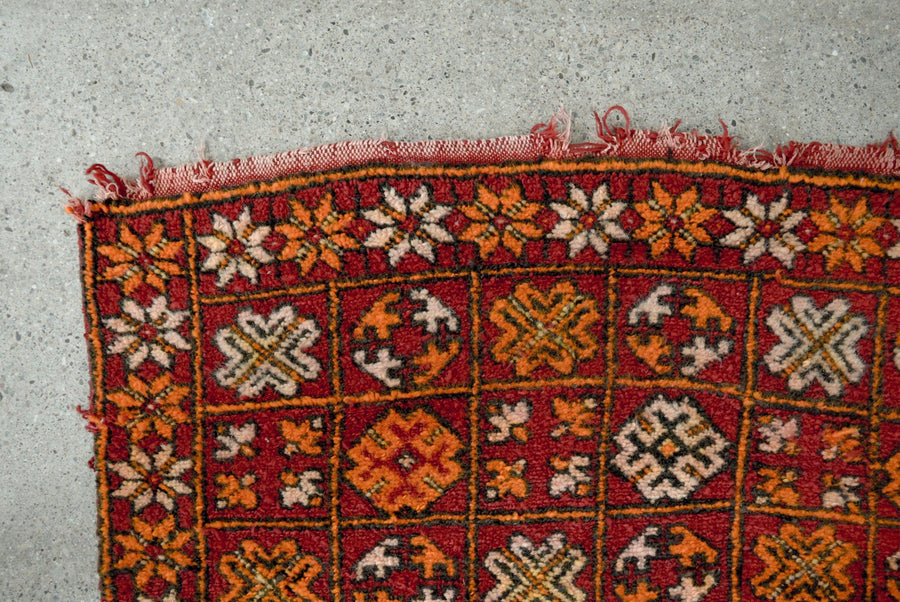Vintage Moroccan Red Boujad Wool Floor Rug Runner