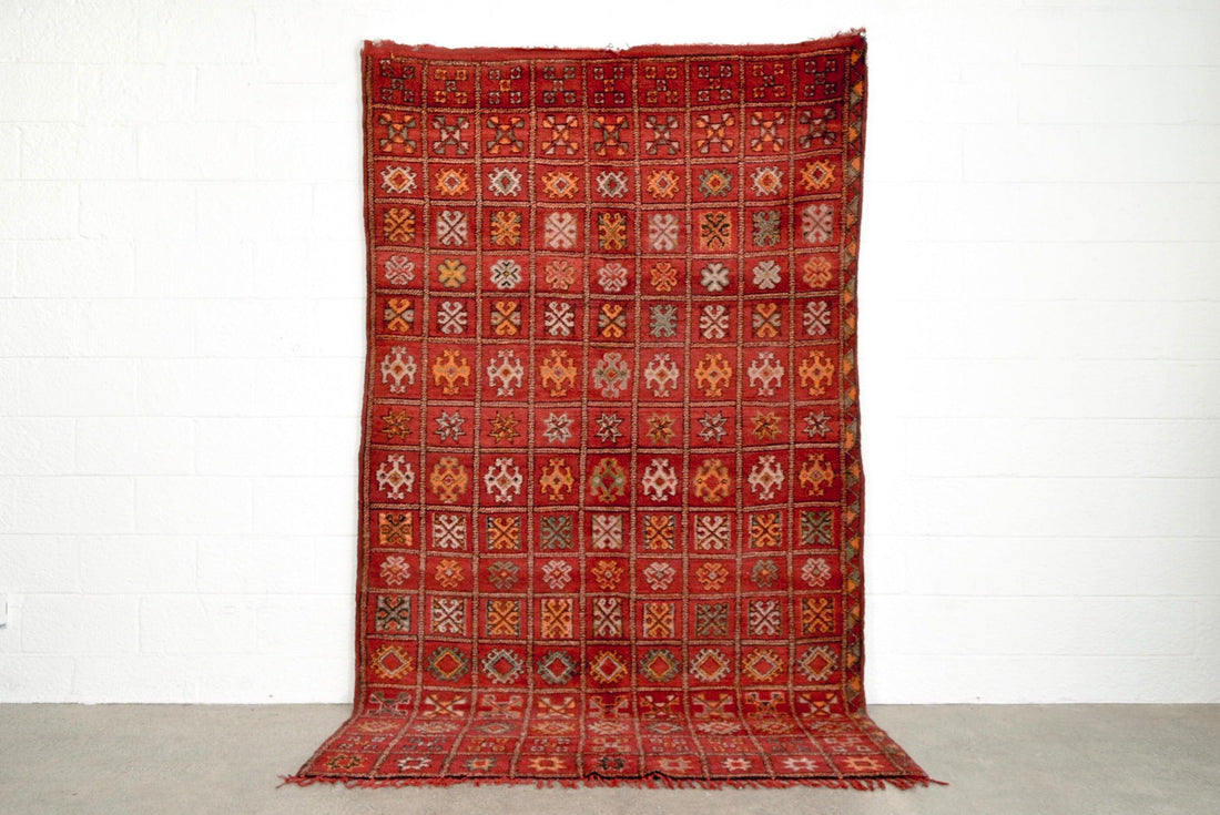 Vintage Moroccan Red Boujad Wool Floor Area Rug
