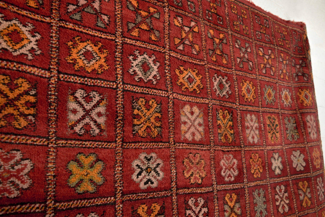 Vintage Moroccan Red Boujad Wool Floor Area Rug