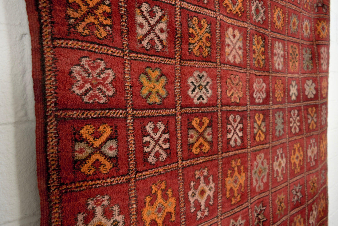 Vintage Moroccan Red Boujad Wool Floor Area Rug