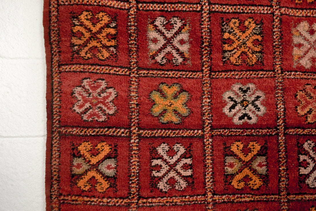 Vintage Moroccan Red Boujad Wool Floor Area Rug