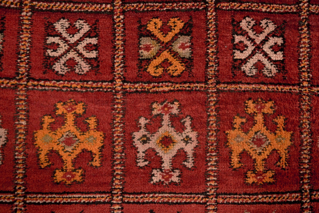 Vintage Moroccan Red Boujad Wool Floor Area Rug