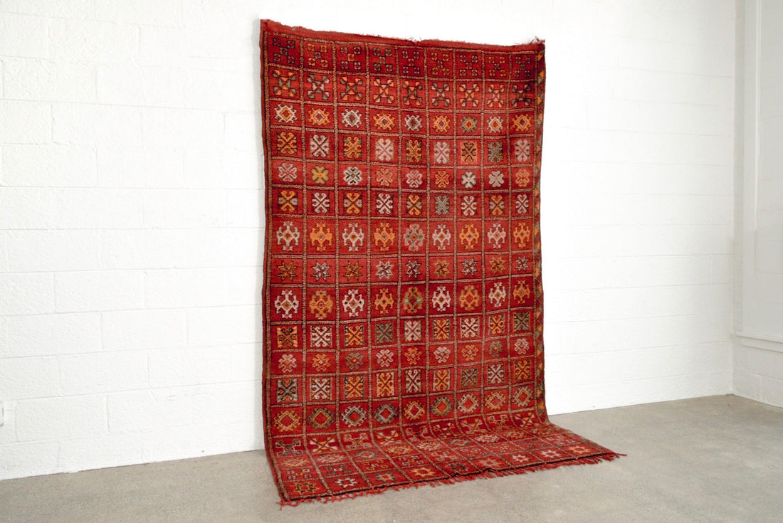 Vintage Moroccan Red Boujad Wool Floor Area Rug