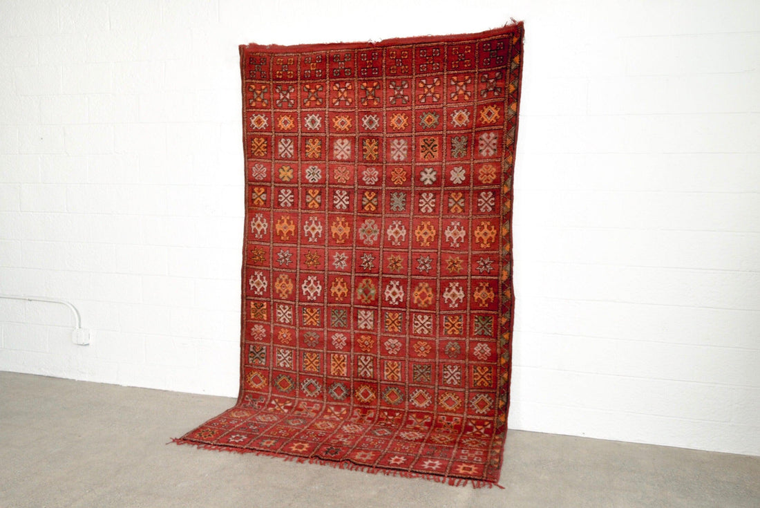 Vintage Moroccan Red Boujad Wool Floor Area Rug