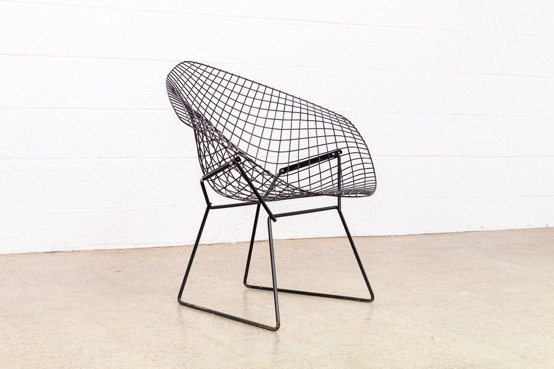 Original Vintage Mid Century Harry Bertoia for Knoll Black Diamond Wire Lounge Chair