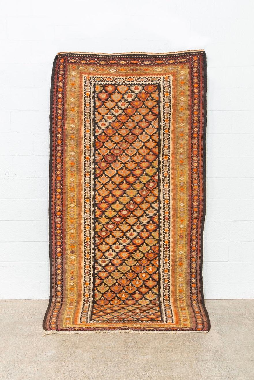 Antique Persian Veramin Kilim Orange Wool Floor Rug