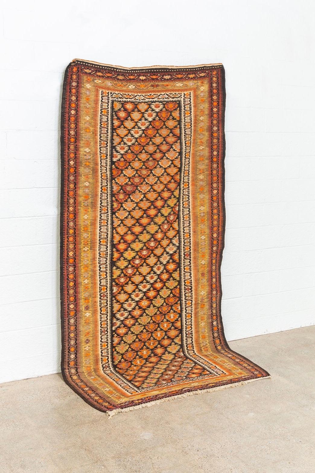 Antique Persian Veramin Kilim Orange Wool Floor Rug