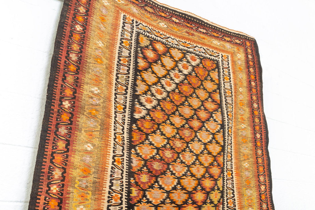 Antique Persian Veramin Kilim Orange Wool Floor Rug