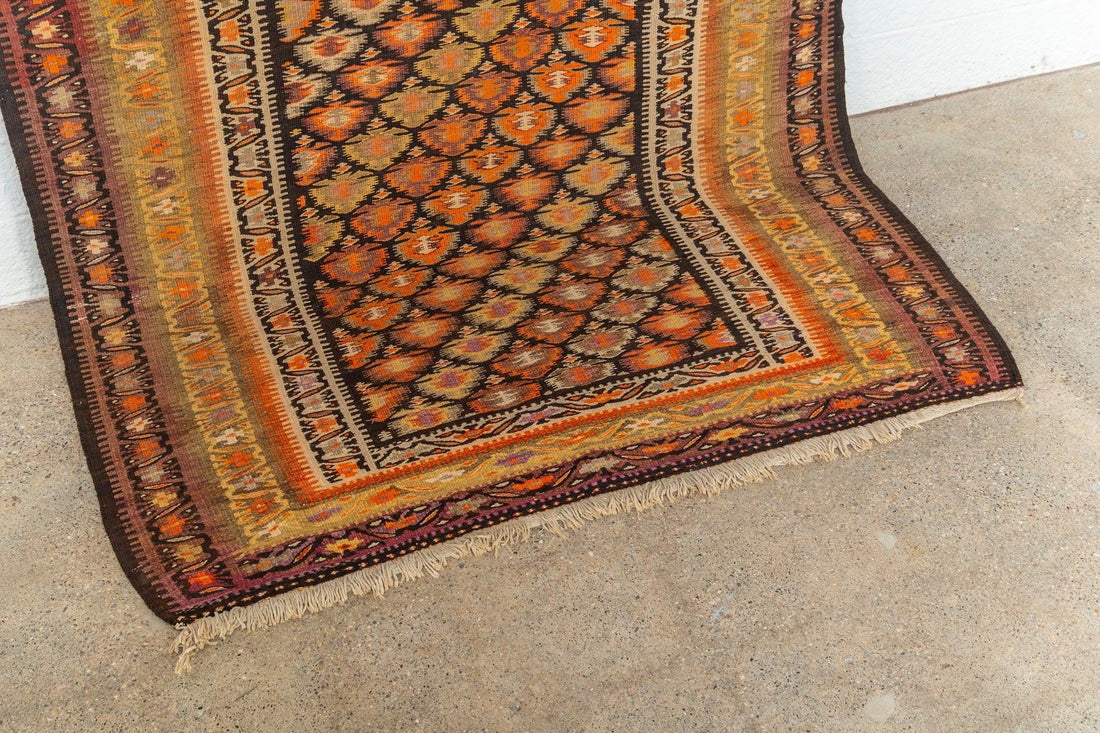 Antique Persian Veramin Kilim Orange Wool Floor Rug