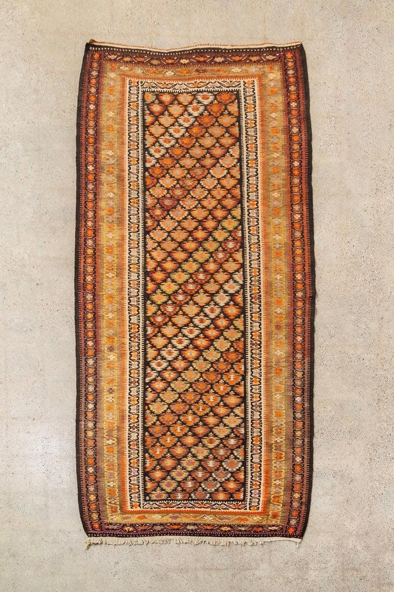 Antique Persian Veramin Kilim Orange Wool Floor Rug