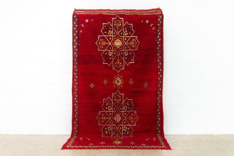 Vintage Mid Century Moroccan Red Berber Wool Floor Rug