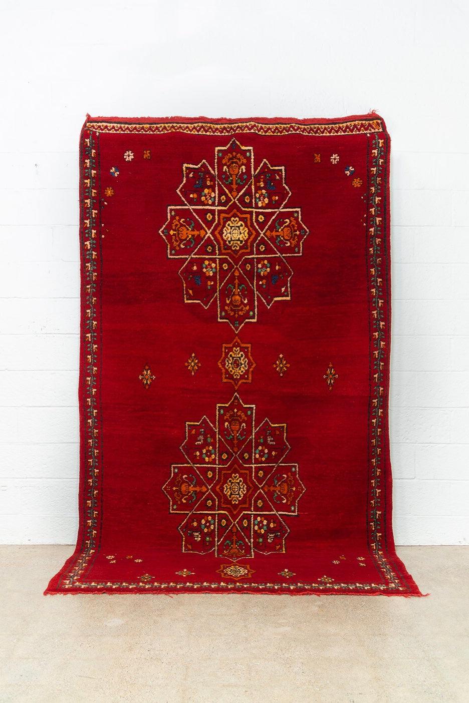 Vintage Mid Century Moroccan Red Berber Wool Floor Rug