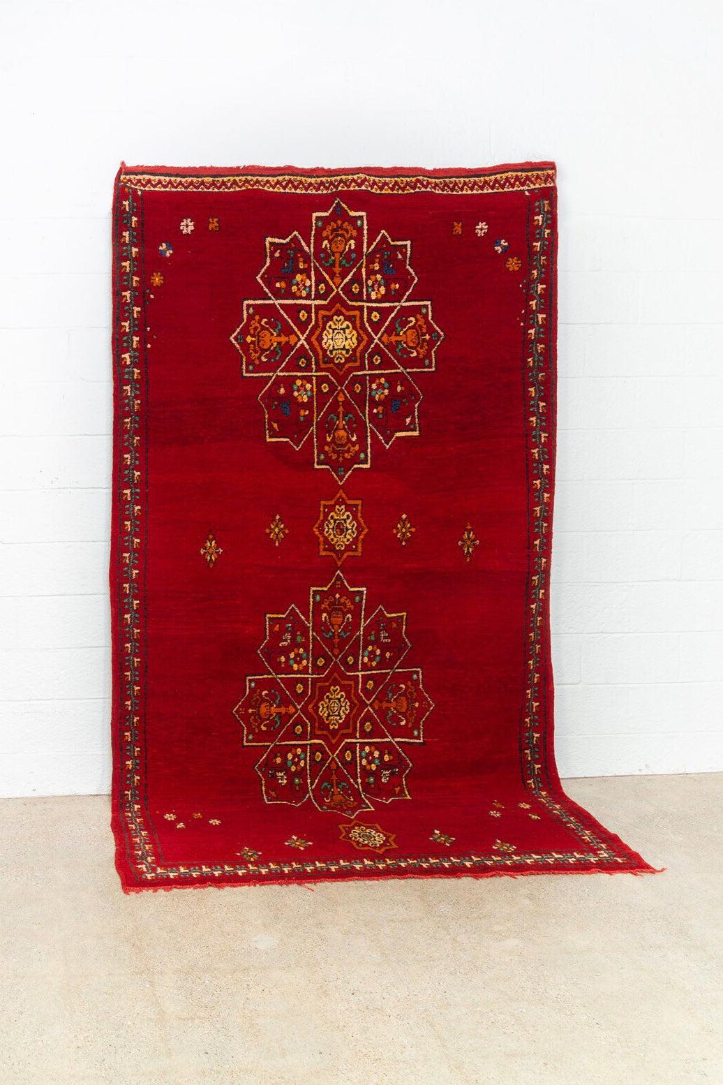 Vintage Mid Century Moroccan Red Berber Wool Floor Rug