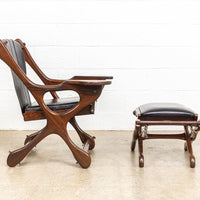 Vintage Mid Century Mexican Modern Don Shoemaker for Senal Rosewood & Black Leather Sling Chair with Ottoman