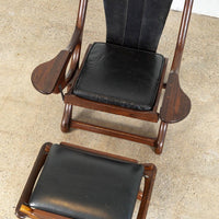Vintage Mid Century Mexican Modern Don Shoemaker for Senal Rosewood & Black Leather Sling Chair with Ottoman