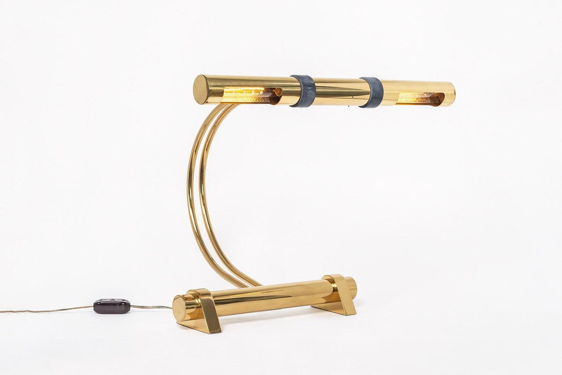 Postmodern Casella Lighting 1970s Tubular Brass Table Lamp