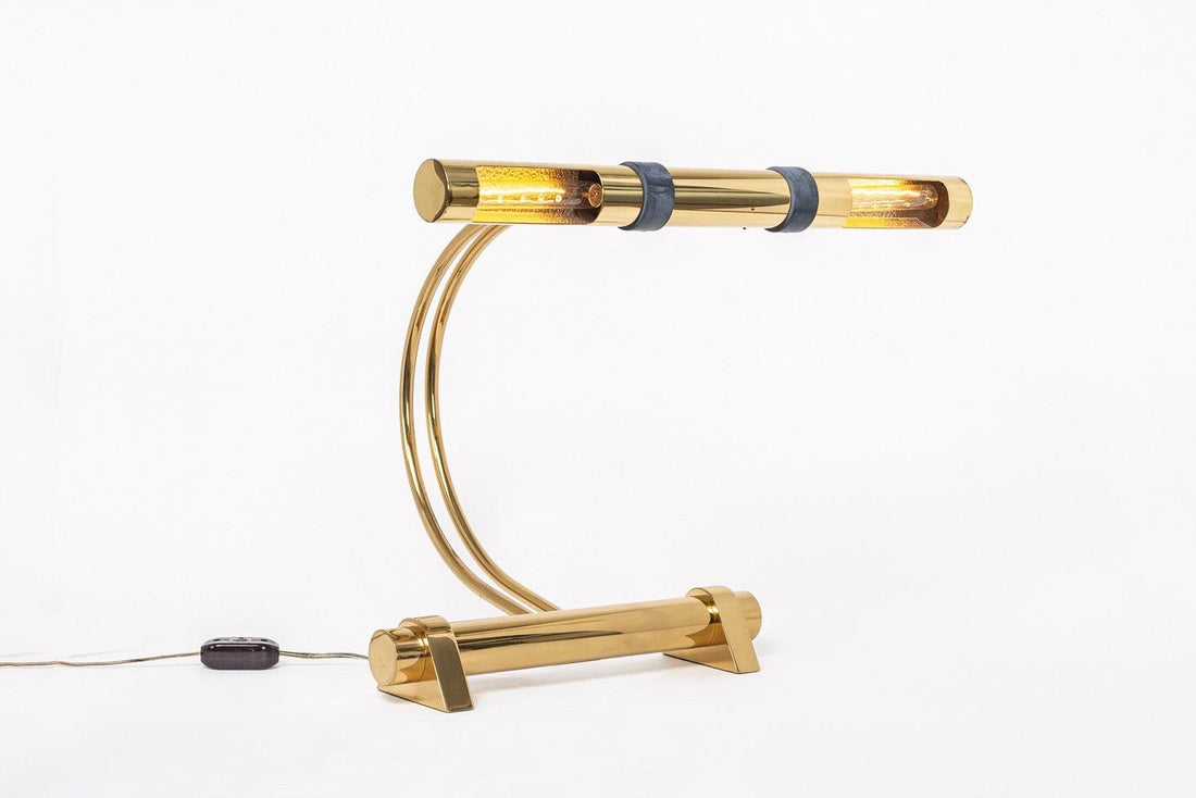 Postmodern Casella Lighting 1970s Tubular Brass Table Lamp