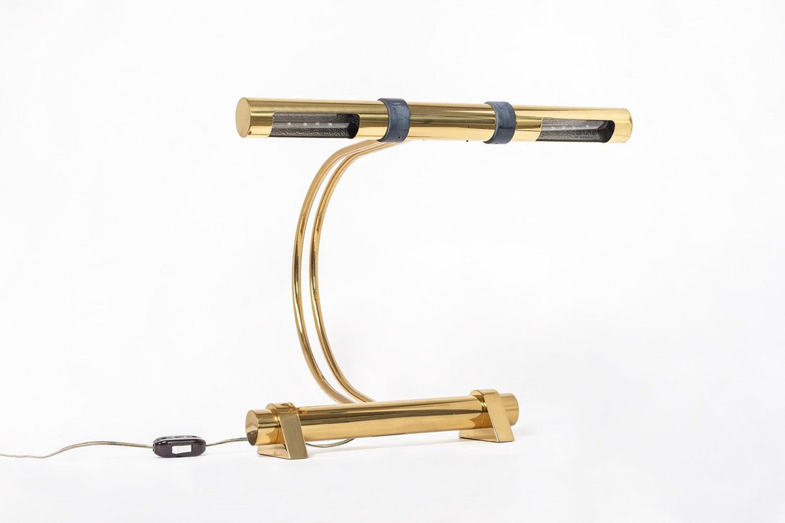 Postmodern Casella Lighting 1970s Tubular Brass Table Lamp