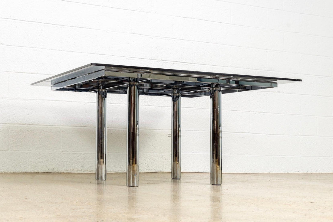 Mid Century Tobia Scarpa for Knoll Andre Square Glass & Chrome Dining Table