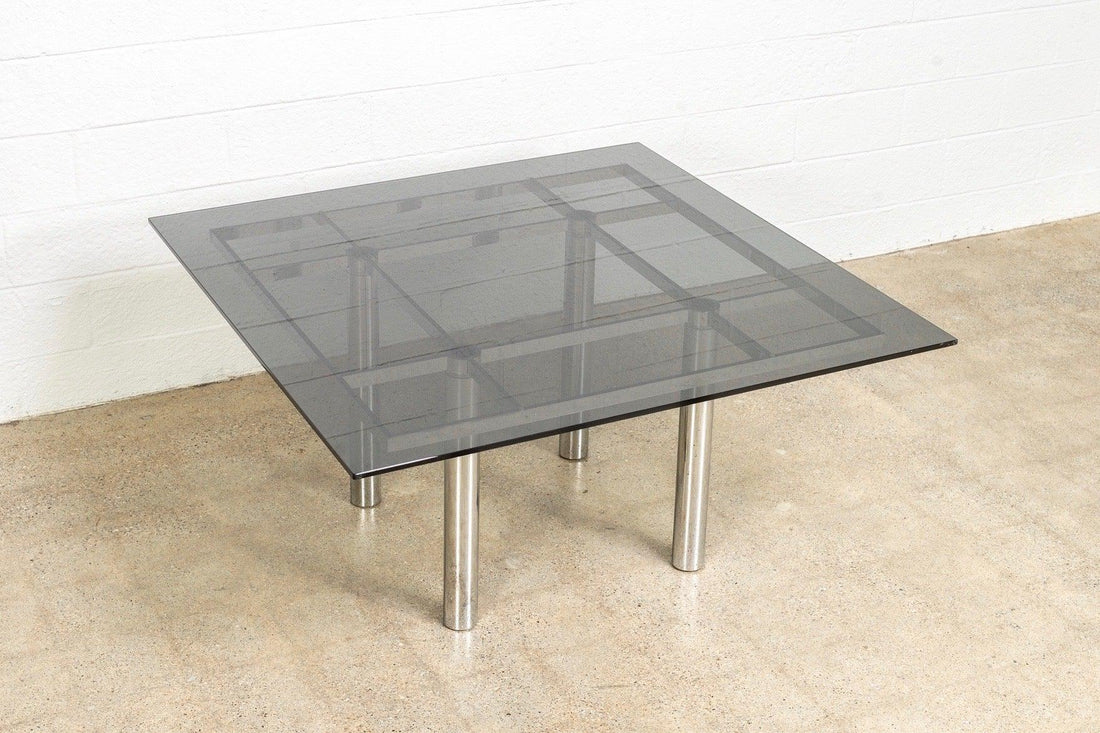 Mid Century Tobia Scarpa for Knoll Andre Square Glass & Chrome Dining Table