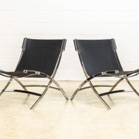 Vintage Postmodern Chrome & Black Leather Timeless Lounge Chairs by Antonio Citterio for Flexform