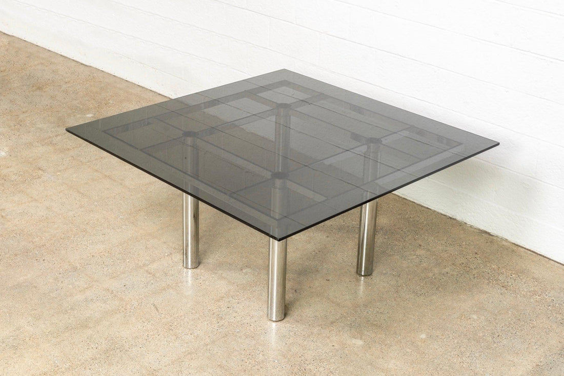 Mid Century Tobia Scarpa for Knoll Andre Square Glass & Chrome Dining Table