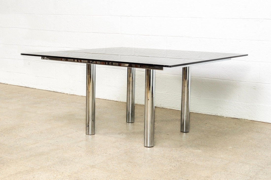 Mid Century Tobia Scarpa for Knoll Andre Square Glass & Chrome Dining Table