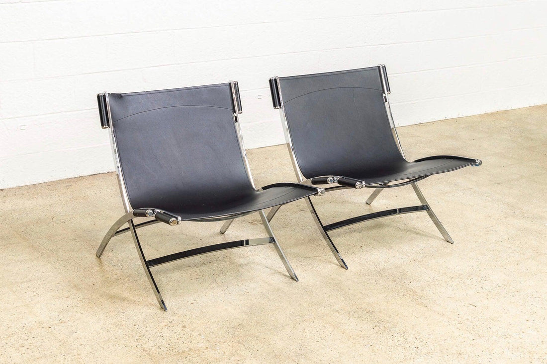 Vintage Postmodern Chrome & Black Leather Timeless Lounge Chairs by Antonio Citterio for Flexform