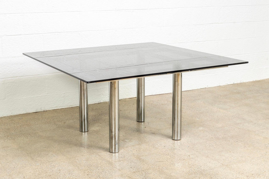 Mid Century Tobia Scarpa for Knoll Andre Square Glass & Chrome Dining Table