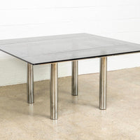 Mid Century Tobia Scarpa for Knoll Andre Square Glass & Chrome Dining Table