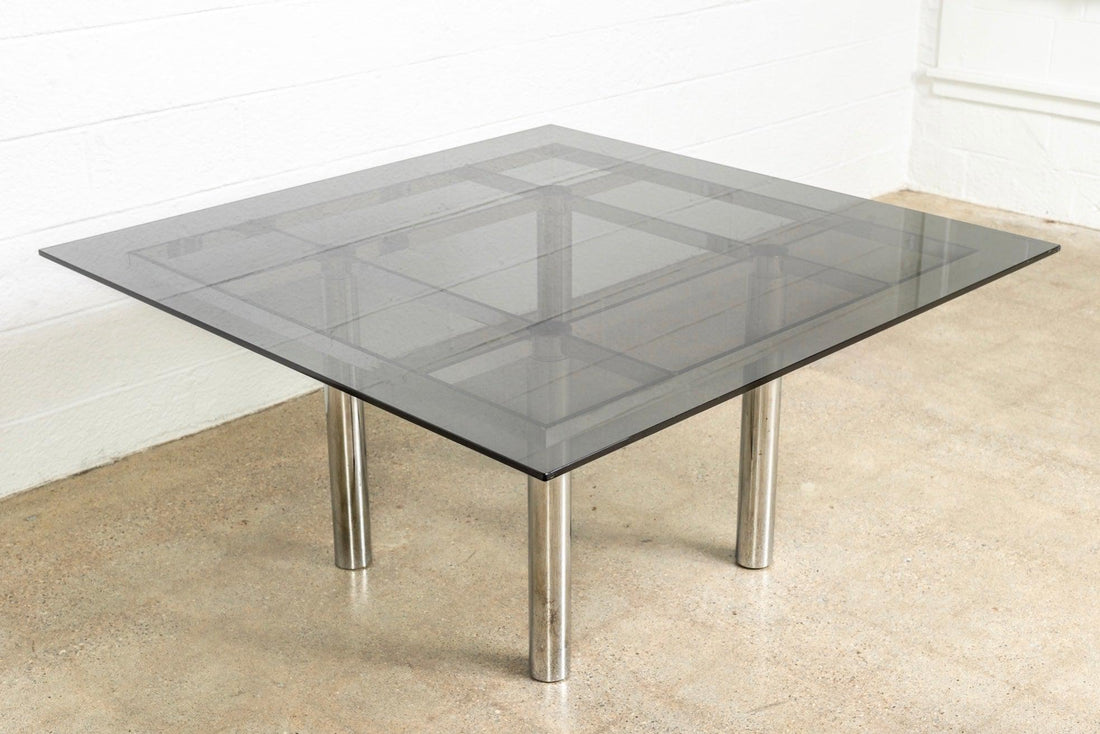 Mid Century Tobia Scarpa for Knoll Andre Square Glass & Chrome Dining Table