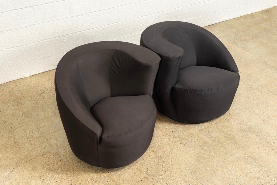 Pair of Mid Century Vladimir Kagan for Directional Black Nautilus Lounge Chairs