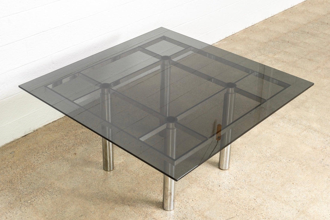 Mid Century Tobia Scarpa for Knoll Andre Square Glass & Chrome Dining Table