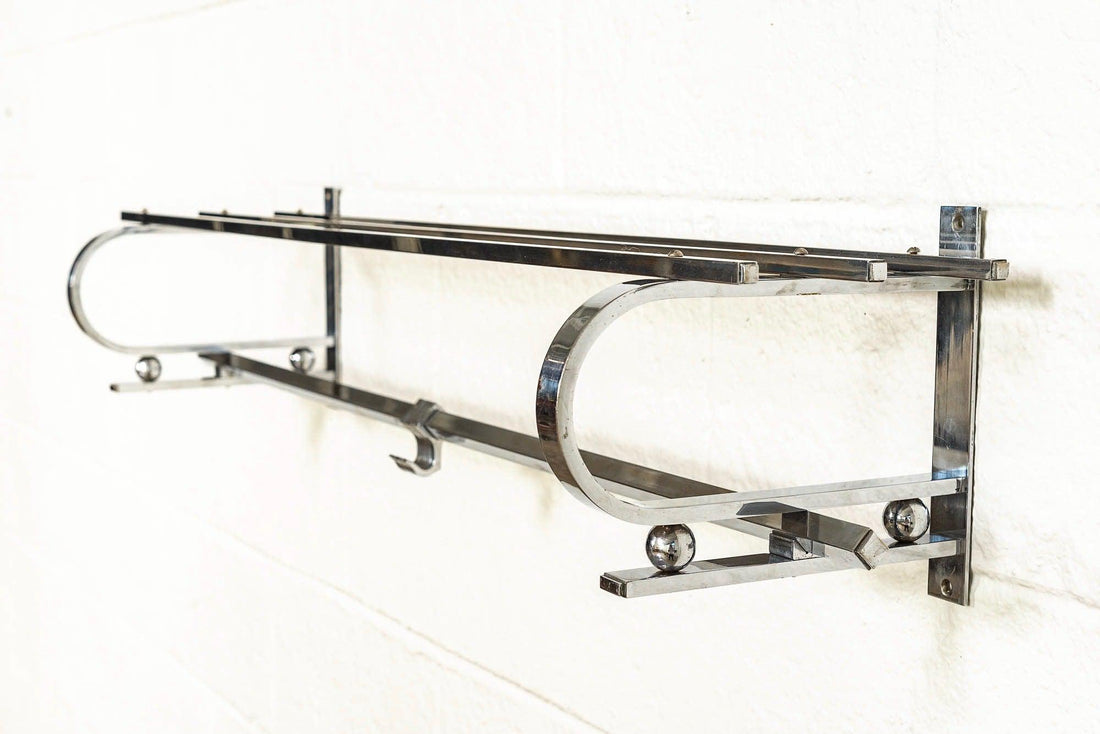 Vintage Antique Art Deco Bauhaus Chrome Coat & Hat Rack, 1930s